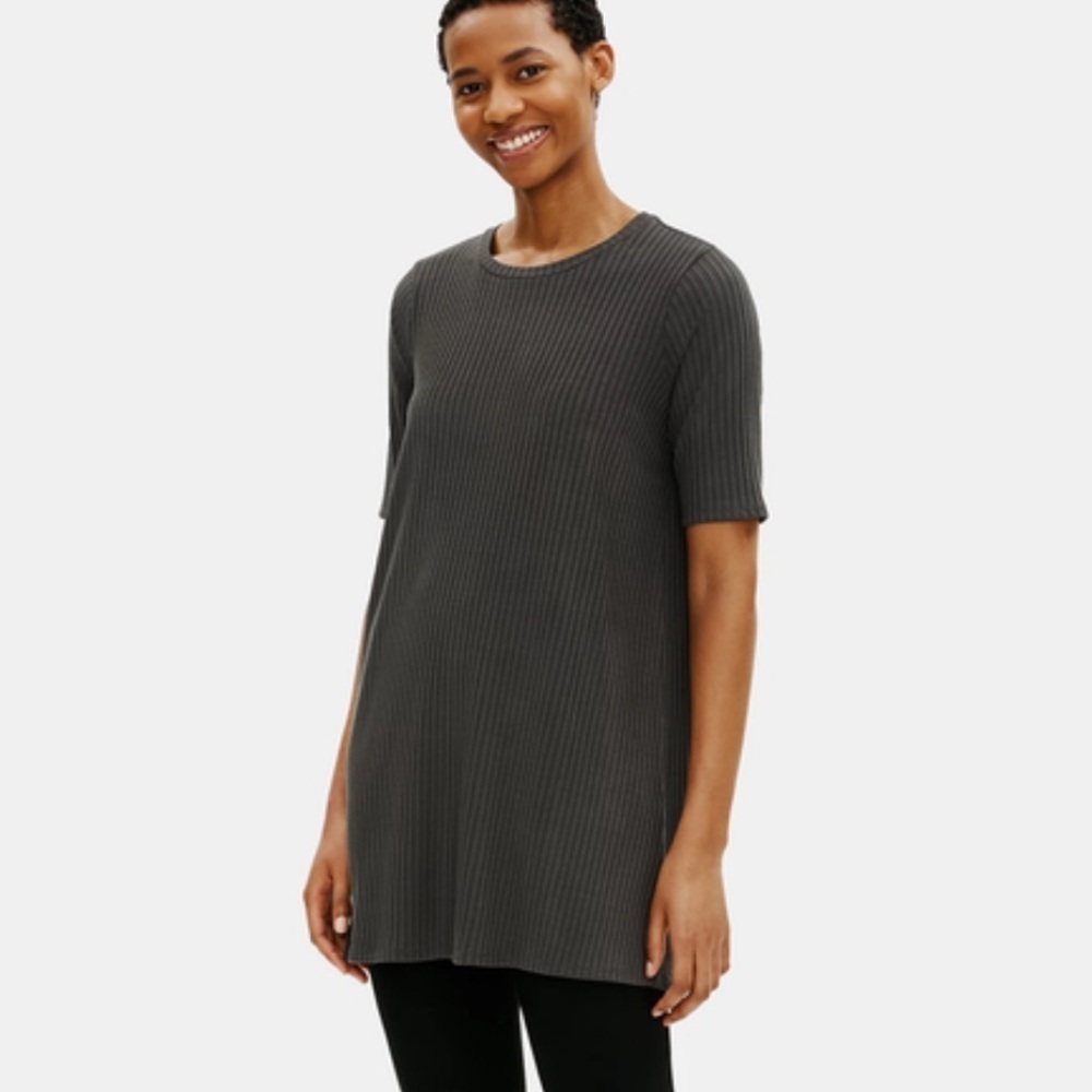 Eileen Fisher Textured Stretch Rib Round Neck Tunic Mini Dress size S